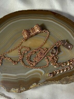 KATE SPADE NEW YORK MOON RIVER GLITTER BOW PENDANT NECKLACE ROSE GOLD